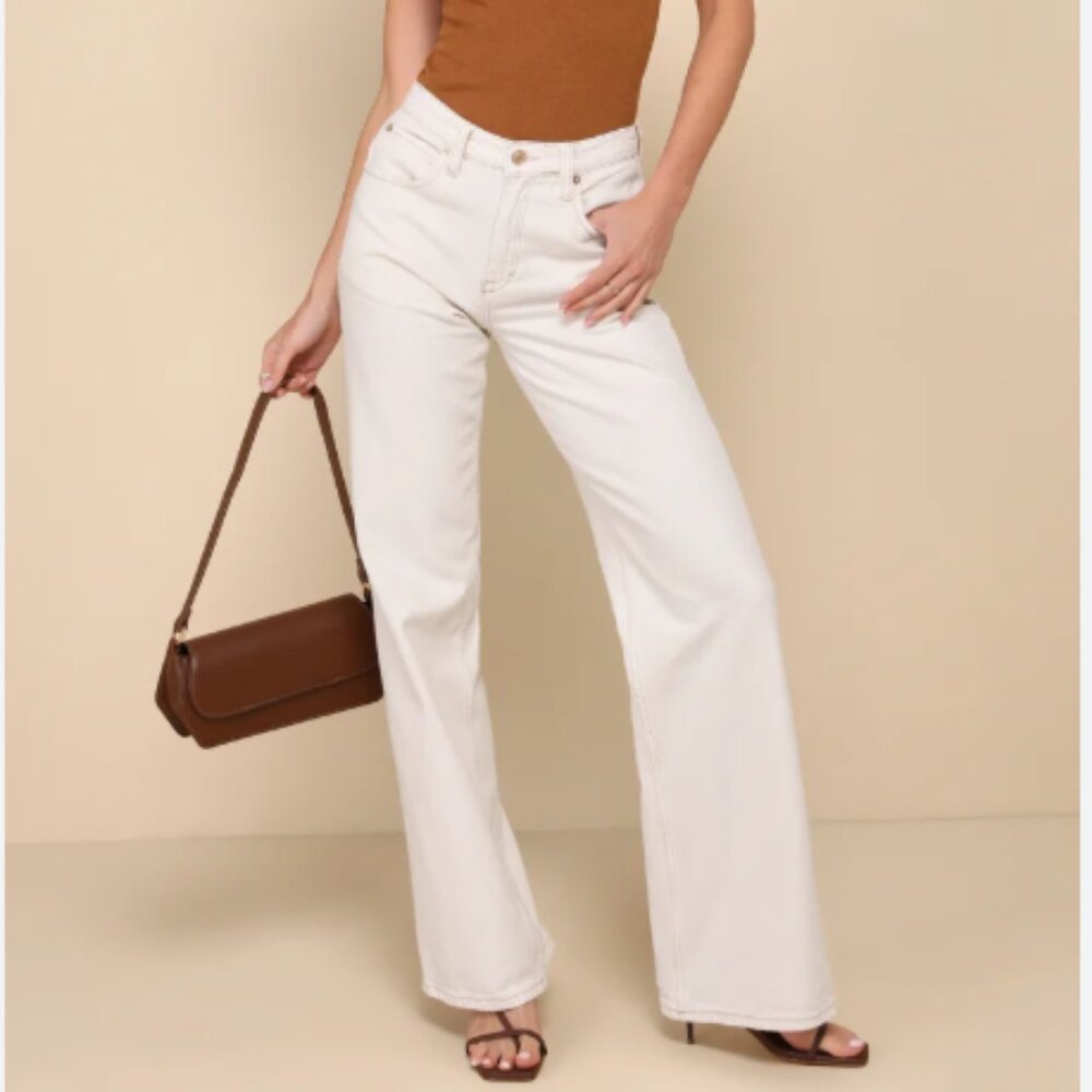 We The Free Women's White Tinsley Baggy High Rise Straight Leg Jean Size 28 New!